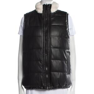 NWOT Rebecca Minkoff Black Vegan Leather Sherpa Wool Reversible Vest Jacket L